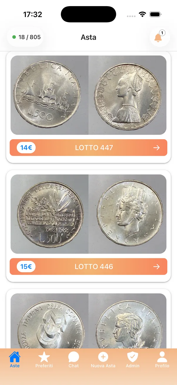 MM Numismatica — schermata lista aste